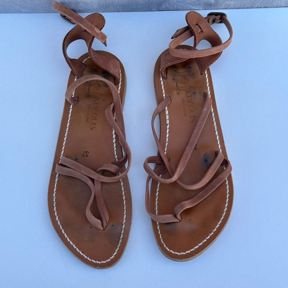 K.Jacques Saint-Tropez Epicure Leather Gladiator Sandals Brown Womens 37 Flat
